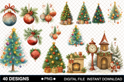 Vintage Christmas Tree Clipart Bundle Product Image 1