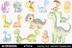 Cute Dinosaurs Watercolor Clipart Bundle Product Image 2