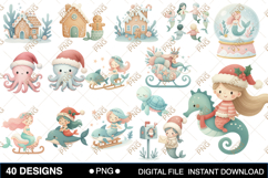 Christmas Mermaid Watercolor Clipart Product Image 2
