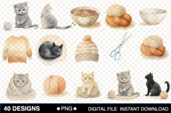 Watercolor Cat Knitting Clipart Product Image 2