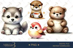 Boho Woodland Baby Animals & Mushroom Clipart Product Image 1