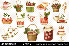 Strawberry Dessert Watercolor Clipart Bundle Product Image 2