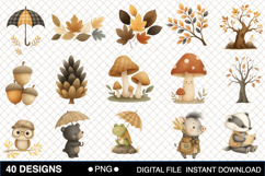 Cozy Woodland Fall Animals Clipart Bundle Product Image 2