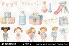 Cute Kids and Animals Blac To School Clipart Product Image 2