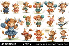 Cute Highland Cow Cheerleader Clipart Product Image 2