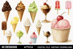 Watercolor Ice Cream Clipart Product Image 2