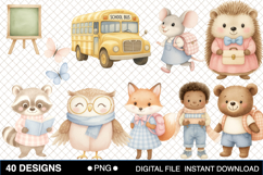 Cute Kids and Animals Blac To School Clipart Product Image 3