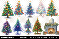Vintage Christmas Tree Clipart Bundle Product Image 3