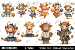 Cute Highland Cow Cheerleader Clipart Product Image 3