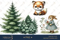 Boho Woodland Baby Animals & Mushroom Clipart Product Image 1