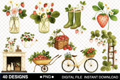 Strawberry Dessert Watercolor Clipart Bundle Product Image 3
