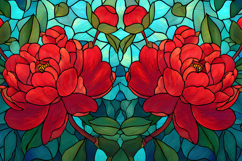 Red Peony Stained Glass Digital Art Nouveau Pattern Product Image 1