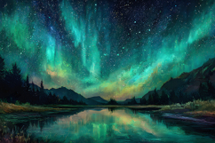 Northern Lights Landscape Aurora Sky Painting Background Product Image 1