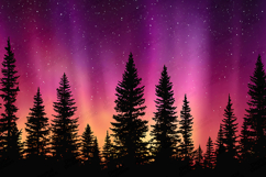 Aurora Borealis Pine Forest Silhouette Digital Background Product Image 1