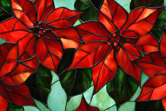 Red Poinsettia Stained Glass Holiday Floral Panel Product Image 1