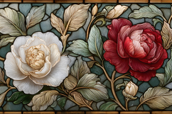 Red and White Rose Stained Glass Floral Border Product Image 1