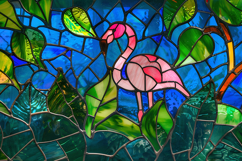 Pink Flamingo Tropical Stained Glass Background Product Image 1