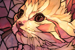Warm Tones Cat Face Stained Glass Close-up Art Product Image 1