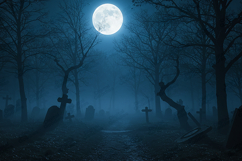 Haunted Cemetery Full Moon Background for Dark Horror Art Product Image 1