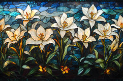 White Lily Stained Glass Floral Panel Background Product Image 1