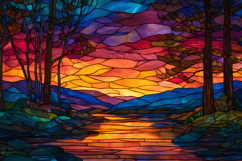 Sunset Forest Stained Glass Landscape Background Product Image 1