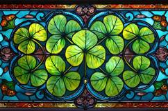 Vintage Green Clover Stained Glass Window Pattern Product Image 1