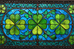 Vibrant Blue Clover Shamrock Stained Glass Panel Product Image 1