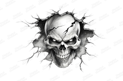 Furious Skull Breaking Wall Cracked Tattoo Design Product Image 1