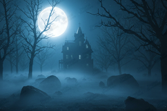 Haunted House Full Moon Night Background for Spooky Designs Product Image 1