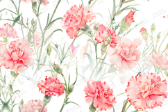 Pink Carnation Floral Pattern Watercolor Background Art Product Image 1