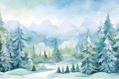 Winter Forest Watercolor Landscape Snowy Background Art Product Image 1