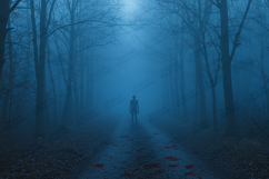 Misty Forest Horror Scene Dark Foggy Path Background Product Image 1