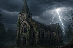 Haunted Abandoned Church Lightning Storm Horror Background Product Image 1