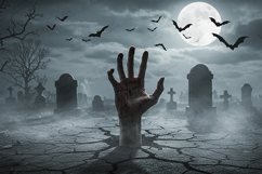 Zombie Hand Graveyard Scene Full Moon Horror Background Product Image 1