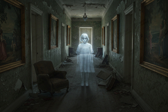 Ghost Girl in Haunted Hallway Background for Horror Designs Product Image 1