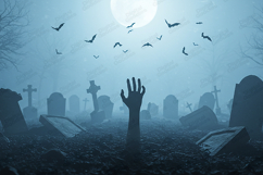 Zombie Hand Rising Graveyard Background for Horror Designs Product Image 1