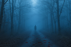 Foggy Forest Horror Scene | Bloody Path Mystery Man Product Image 1