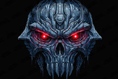 Cyberpunk Mech Skull - Red Glowing Eyes Digital Graphic Product Image 1