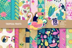 Tropical fruits digital paper pack. Flamingo scrapbooking Product Image 1