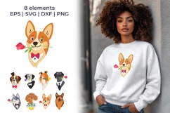 Bundle of dog heads with flowers in their mouths, svg, eps Product Image 1