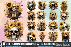 Halloween Sunflower Skulls Clipart Bundle, Halloween Clipart Product Image 1