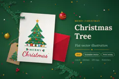 Flat Merry Christmas Tree SVG Product Image 1