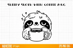 Sleepy baby sloth with coffee mug. SVG, PNG, EPS. Cut file. Product Image 1