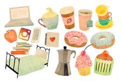 Watercolor Clipart - Coffee Clip art Breakfast. Stickers Product Image 1