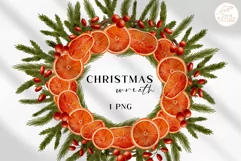 Watercolor Christmas Wreath PNG. Round Winter Frame Clipart Product Image 1