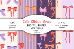 4 Cute Ribbon Bow Digital Papers. Coquette Seamless Patterns Product Image 1