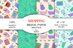 Shopping Seamless Patterns. Retail Doodles Digital Papers Product Image 1