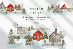 Winter Village Clipart. Countryside Snowy Christmas Houses Product Image 1