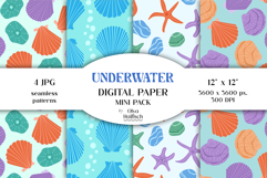 Underwater Digital Papers. Cute Seashells Seamless Patterns Product Image 1