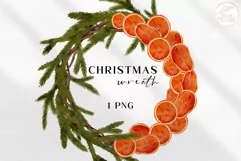 Christmas Wreath Clipart. Watercolor Round Winter Frame PNG Product Image 1